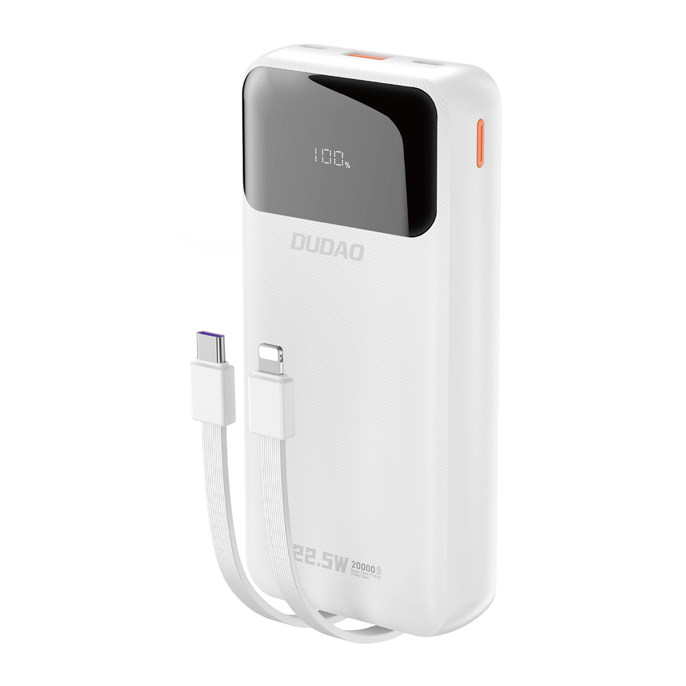 Dudao K15Pro Power Bank 20000mAh 22.5W PD USB-C / USB-A / Built-in Lightning and USB-C Cables - White