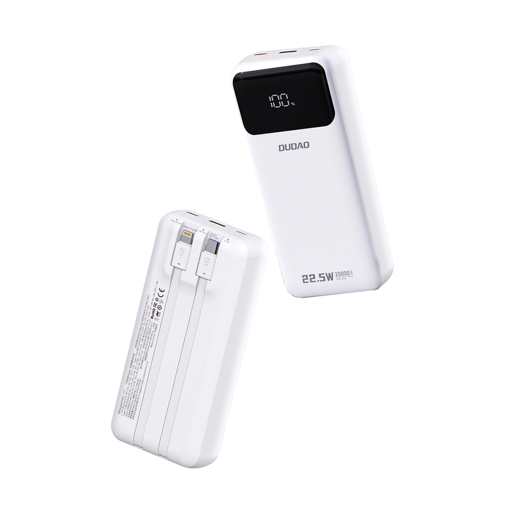 Dudao K15Pro Power Bank 20000mAh 22.5W with Built-in Cables, White