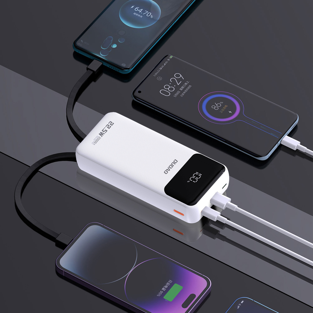 Dudao K15Pro Power Bank 20000mAh 22.5W with Built-in Cables, White