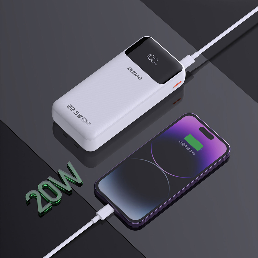 Dudao K15Pro Power Bank 20000mAh 22.5W with Built-in Cables, White