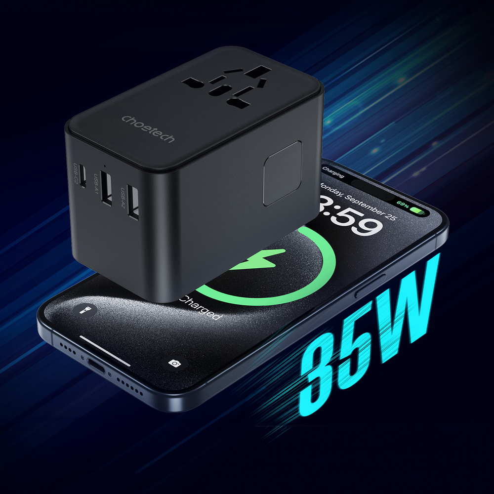 Choetech PD5020 35W EU/US/AUS/UK Travel Adapter with Built-in USB-C Cable - Black