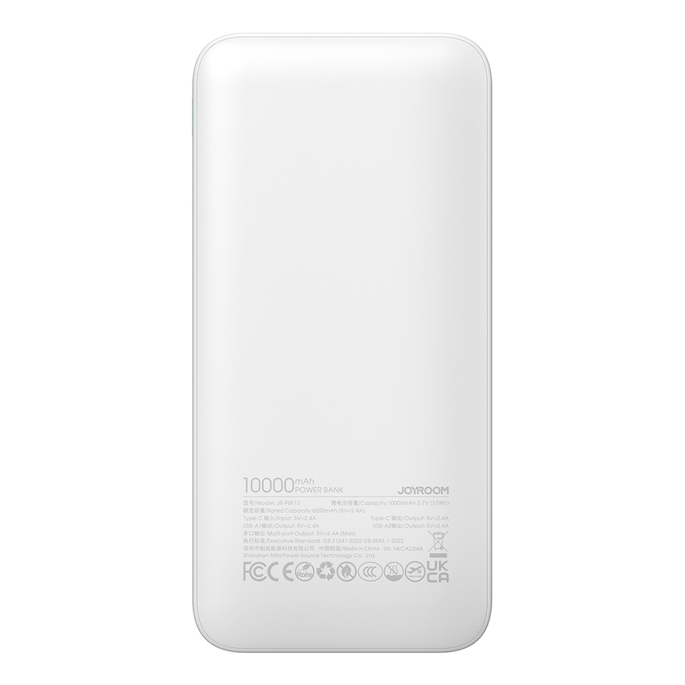Joyroom JR-PBF12 Power Bank 10000mAh, 2.4A, White