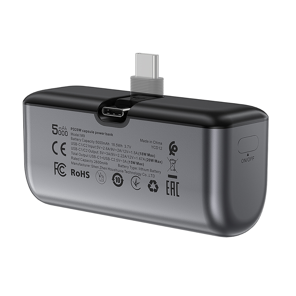 Powerbank Acefast M9 5000mAh USB-C (male) / USB-C (female) PD 20W - black