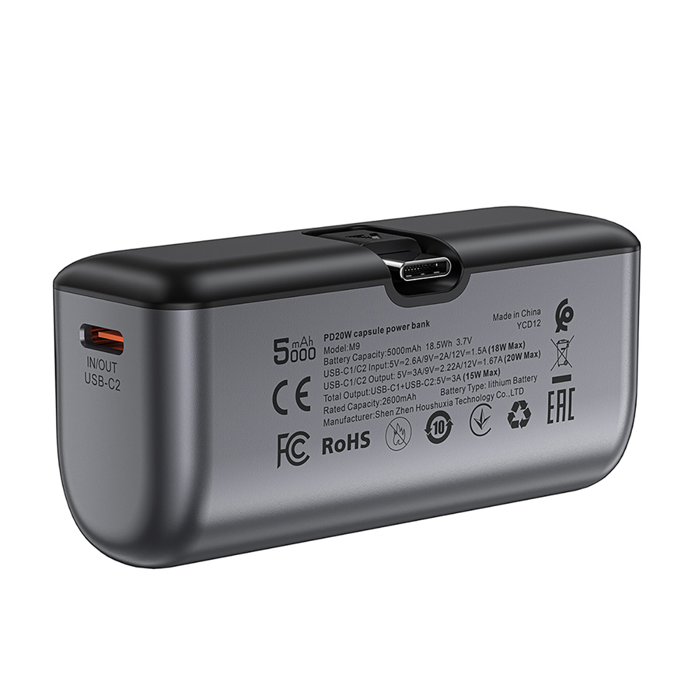 Powerbank Acefast M9 5000mAh USB-C (male) / USB-C (female) PD 20W - black
