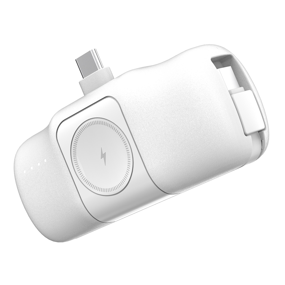 Wozinsky WF16-YCS mini ārējais akumulators 5000mAh ar Apple Watch lādētāju, balts
