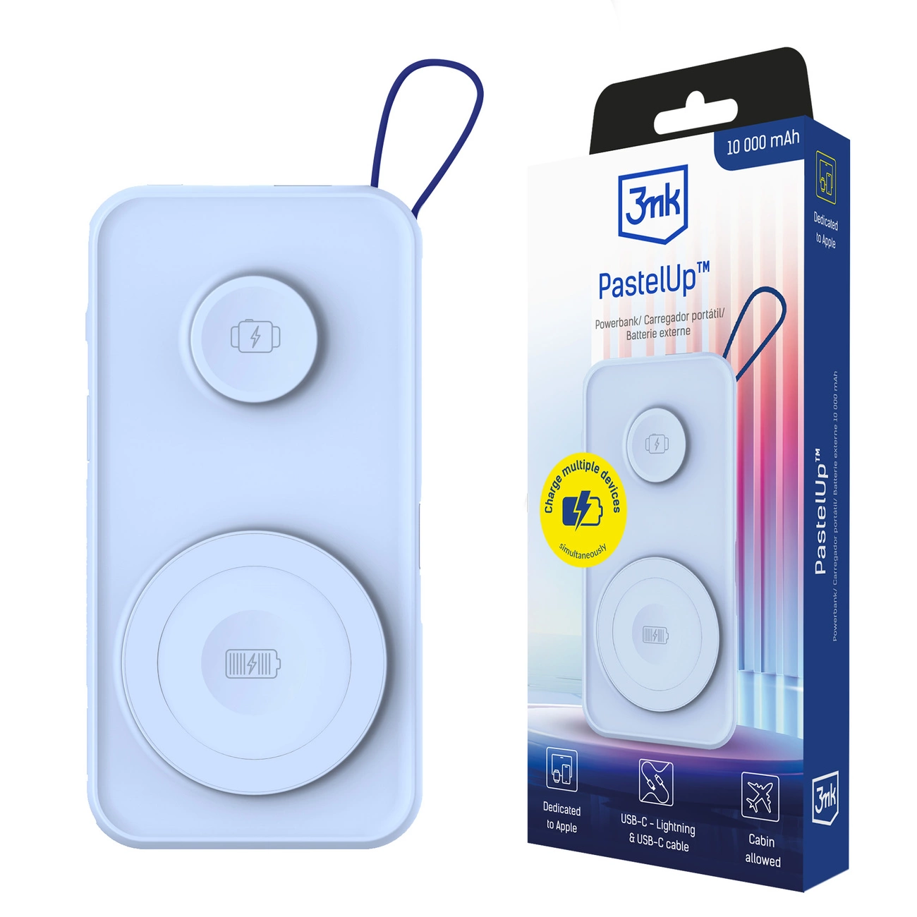 Portatīvais lādētājs 3mk PastelUp 10 000mAh 22.5W USB 1A1C - zils | Powerbank 10,000Mah Blue