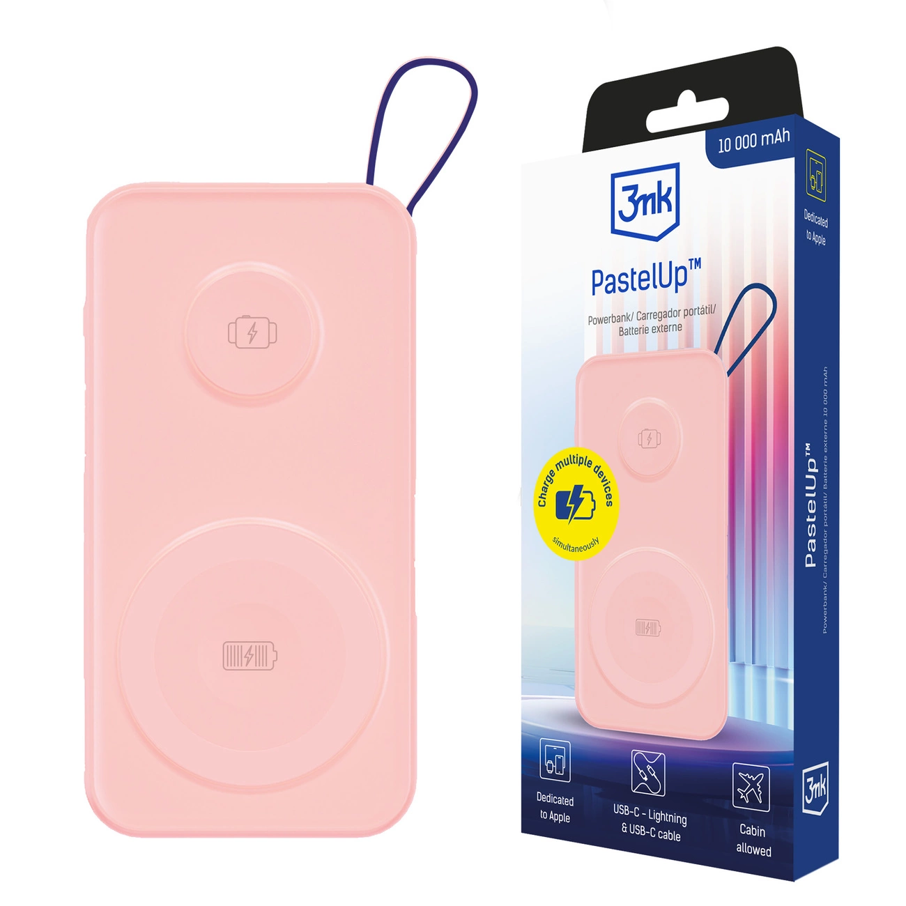Powerbank 3mk PastelUp 10 000mAh 22.5W USB 1A1C - rozā | 10,000Mah Pink