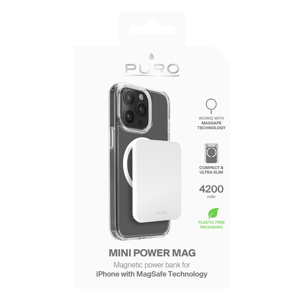 Puro Slim Power Mag 4200mAh Power Bank with MagSafe, White