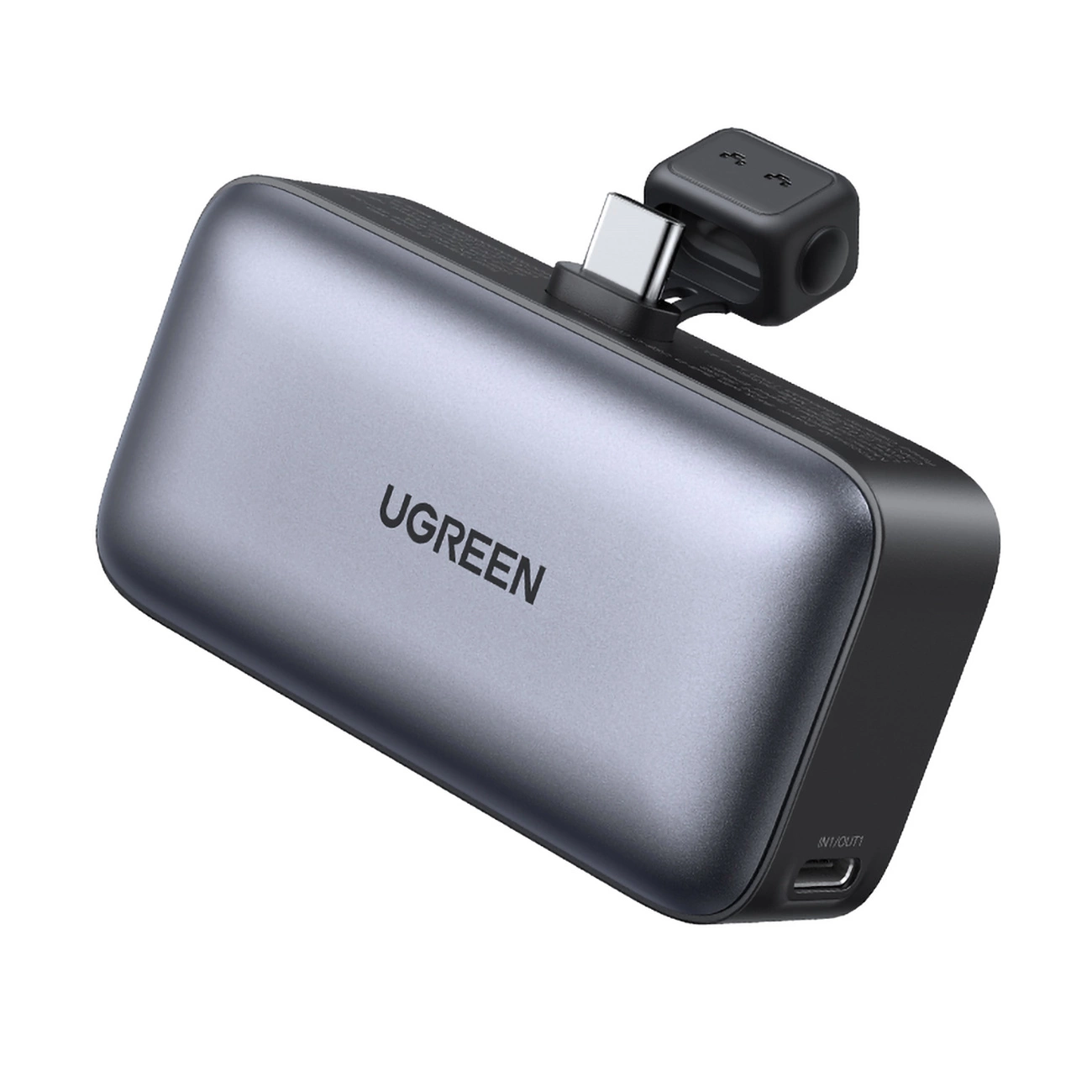 Ugreen PB503 5000mAh portatīvais lādētājs ar USB-C portu un integrētu savienotāju - pelēks | Powerbank With Port...