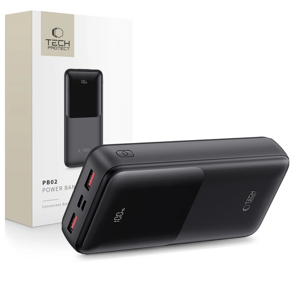 Portatīvais lādētājs Tech-Protect PB02 20000mAh 22.5W - melns | Powerbank Black
