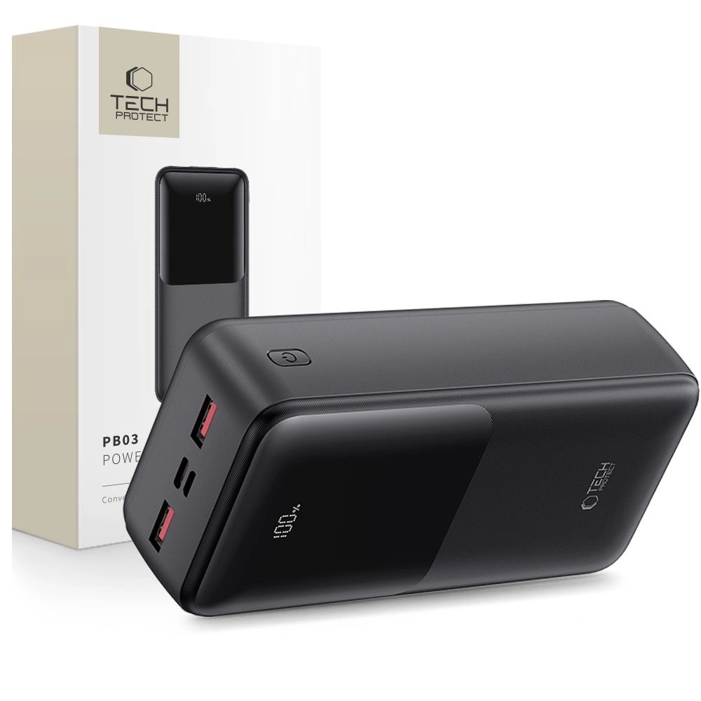 Portatīvais lādētājs Tech-Protect PB03 30000mAh 22.5W - melns | Powerbank Black