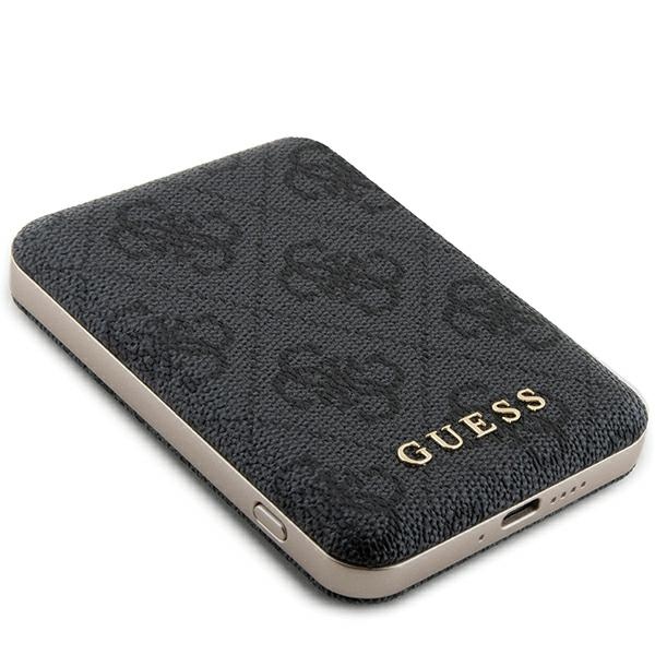 Guess 4G Leather Metal Logo MagSafe Ārējais Akumulators 5000mAh 15W, Melns