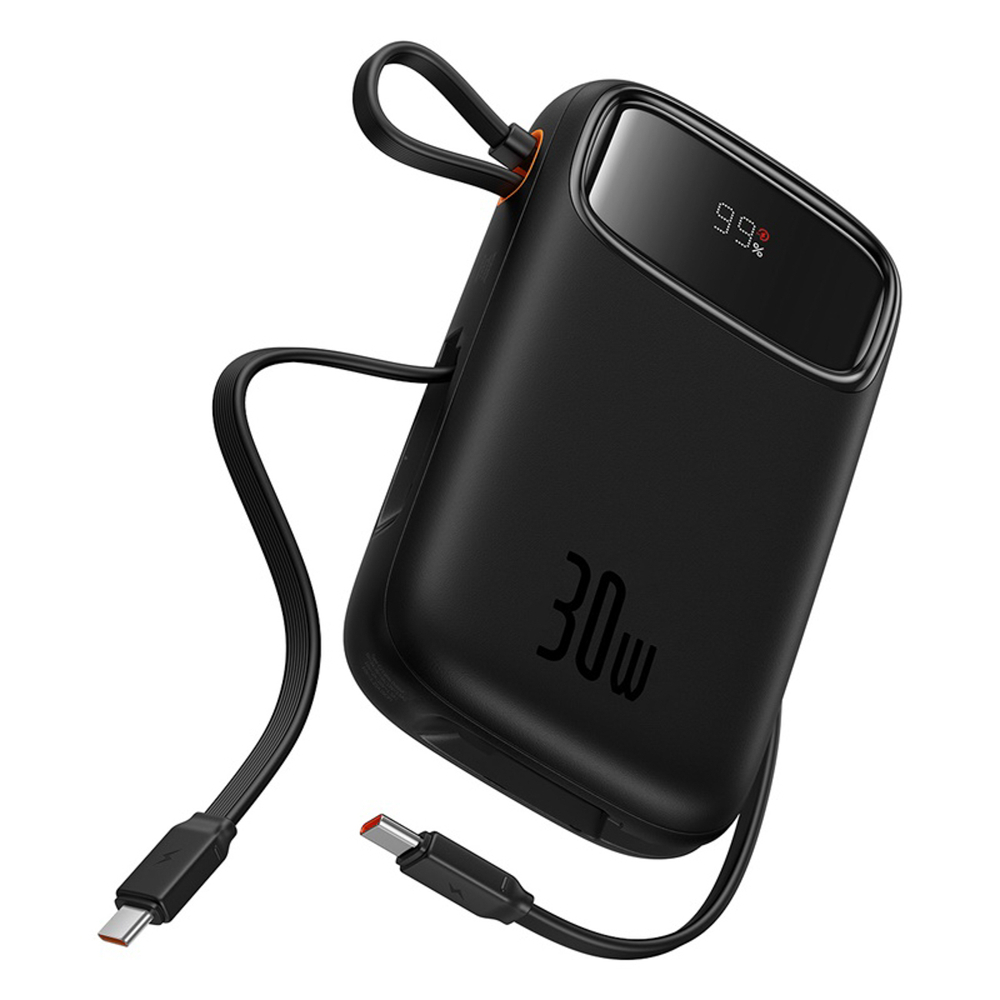 Baseus QPow 2 20000mAh 30W Power Bank with 2 Built-in USB-C Cables - Black