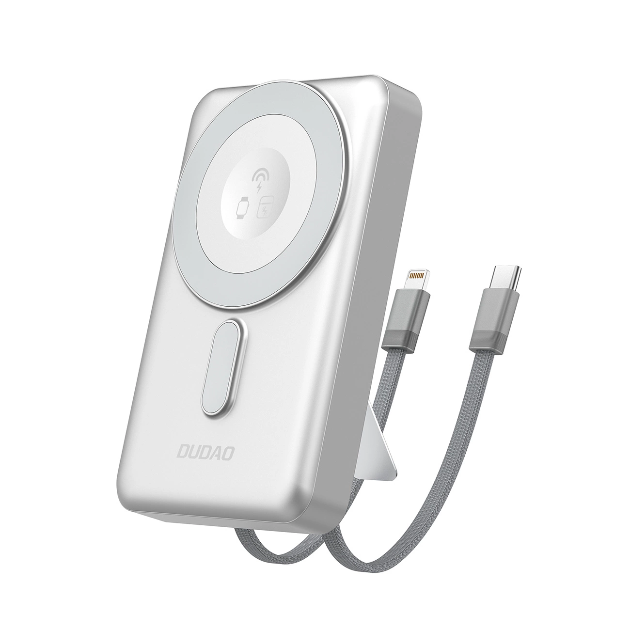 Dudao K29 10000mAh PD 20W MagSafe Powerbanka ar metāla korpusu, statīvu un iebūvētiem USB-C/Lightning vadiem -...