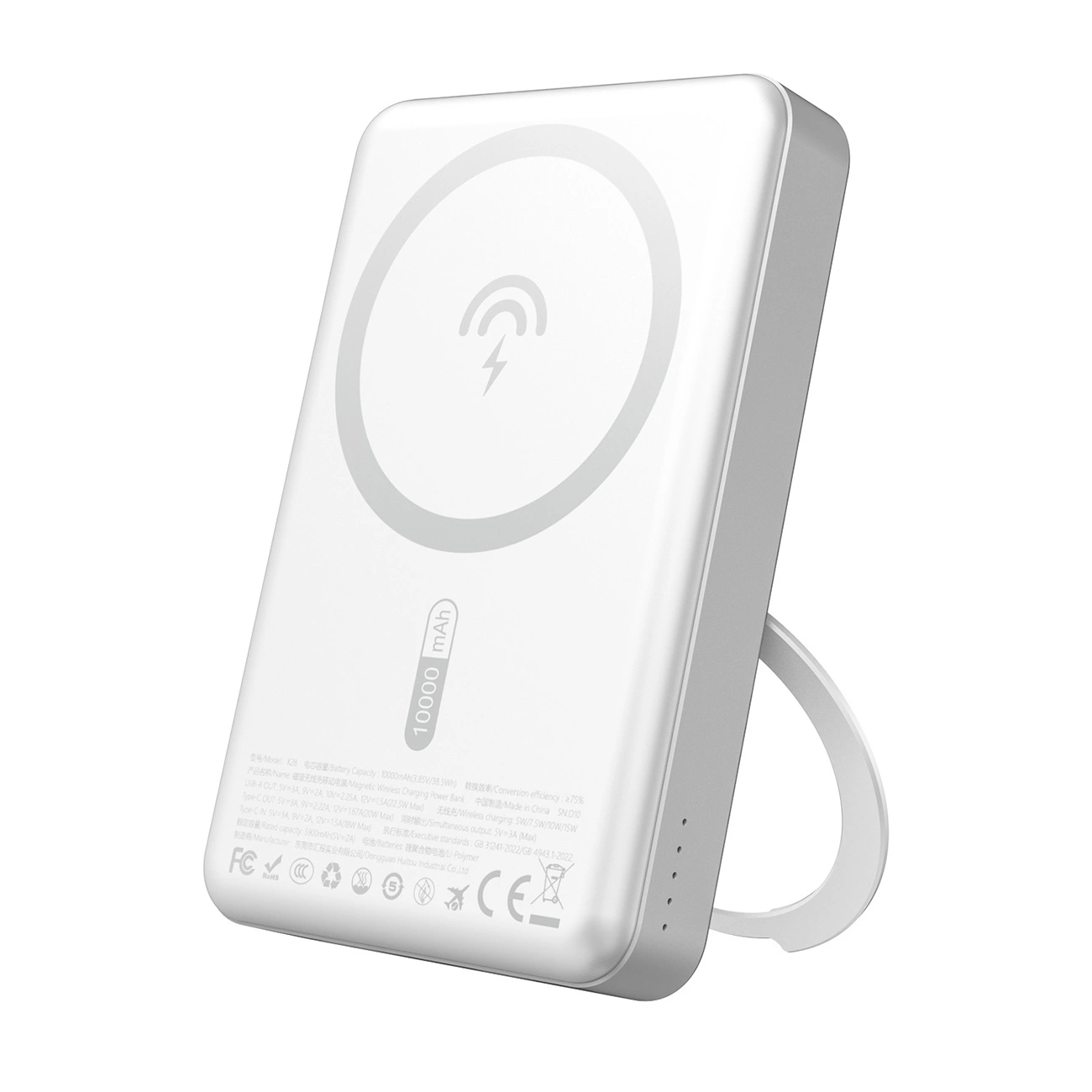 Dudao K28 10000mAh PD 22.5W MagSafe ārējā baterija ar metāla korpusu un statīva gredzenu - Sudraba | Powerbank...