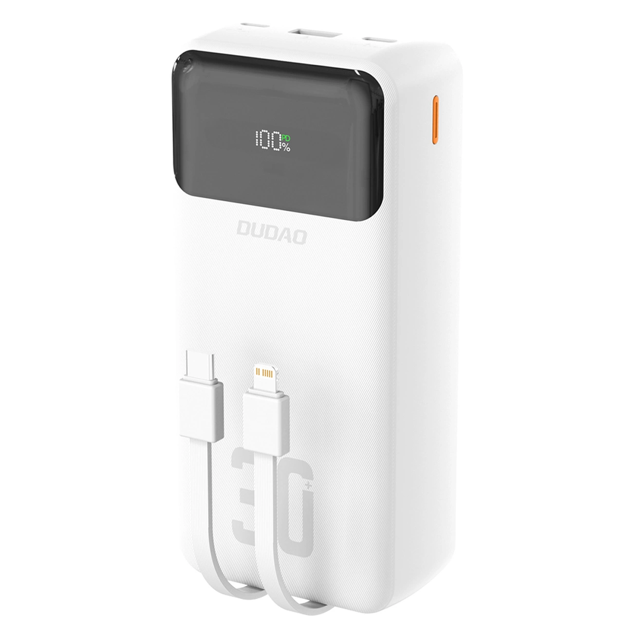 Dudao K15MAX 30000mAh PD 22.5W Powerbanka ar iebūvētiem kabeļiem - Balta | Powerbank With Built-In Cables White