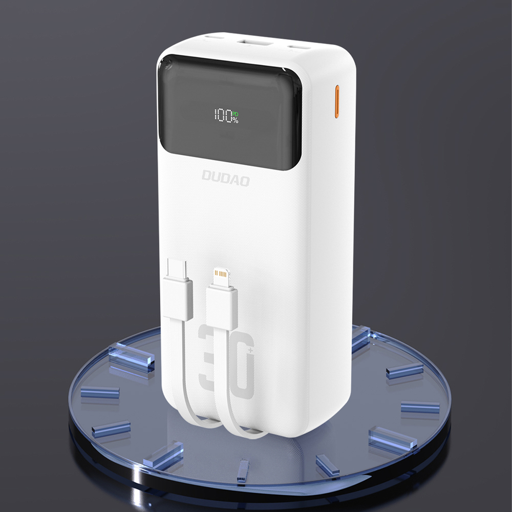 Dudao K15MAX 30000mAh PD 22.5W Powerbank with Built-in Cables - White