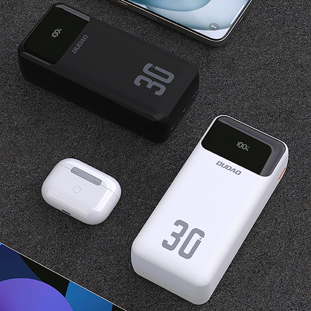 Dudao K15MAX 30000mAh PD 22.5W Powerbank with Built-in Cables - White