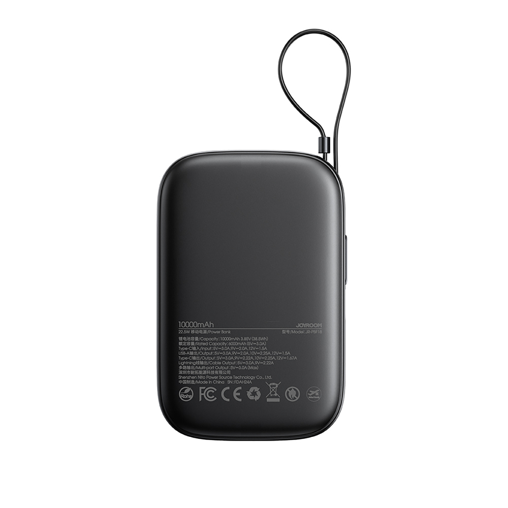 Joyroom JR-PBF18 22.5W 10000mAh Powerbank with Built-in Lightning Cable + USB-C Cable 0.25 cm - Black