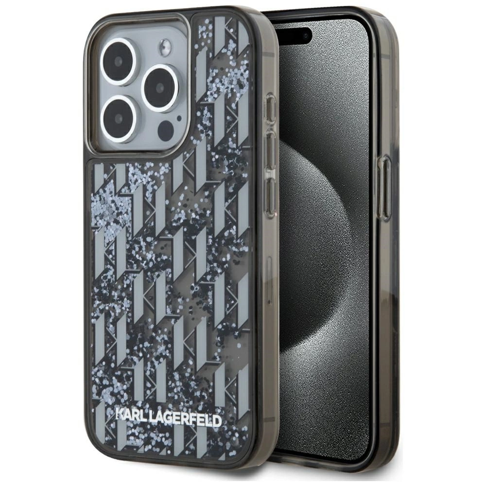 Karl Lagerfeld iPhone 15 Pro Max Case Liquide Glitter Monogram Gradient, Black