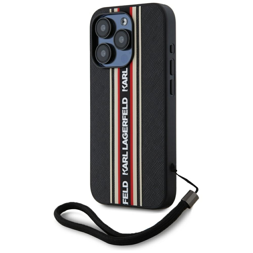 Karl Lagerfeld iPhone 15 Pro Max Case Saffiano Athleisure Stripes Cord, Red