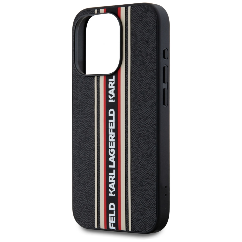 Karl Lagerfeld iPhone 15 Pro Max Case Saffiano Athleisure Stripes Cord, Red