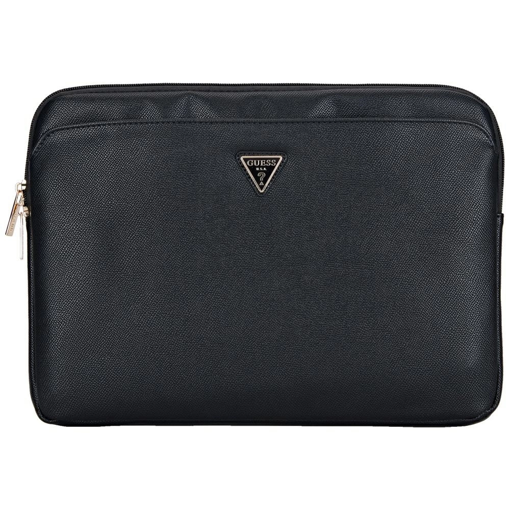 Guess Sleeve Grained Zipper Pocket Triangle Logo 14" klēpjdatora soma - melna | Laptop Bag Black