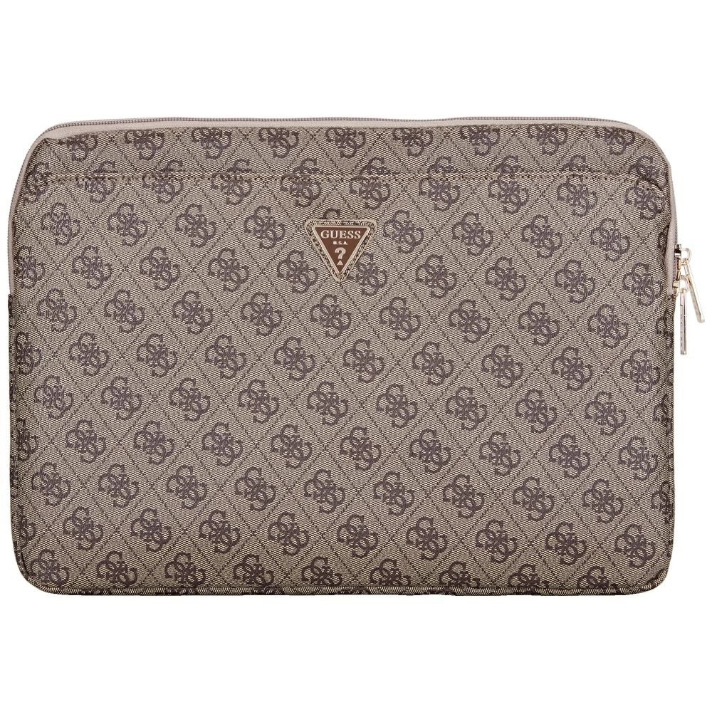 Guess Sleeve 4G rāvējslēdzēja kabatas Triangle Logo 14" klēpjdatora soma - brūna | Zipper Pocket Laptop Bag Brown