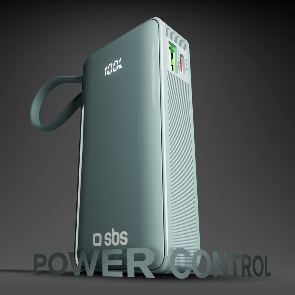 Sbs 10000 mAh 20W Power Bank with Built-in USB-C Cable, Gray
