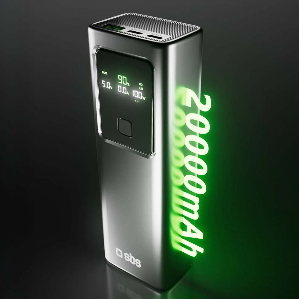 Sbs 20000mAh Power Bank PD 100W with LCD Display, Gray
