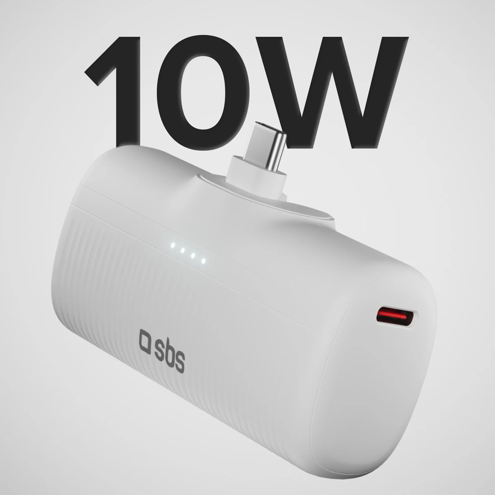 SBS EcoPower 5000 mAh 10W ārējais akumulators ar iebūvētu USB-C, balts