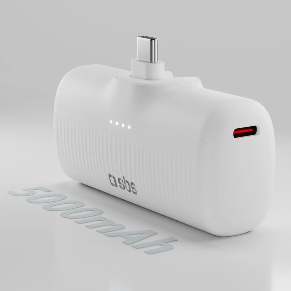 SBS EcoPower 5000 mAh 10W ārējais akumulators ar iebūvētu USB-C, balts