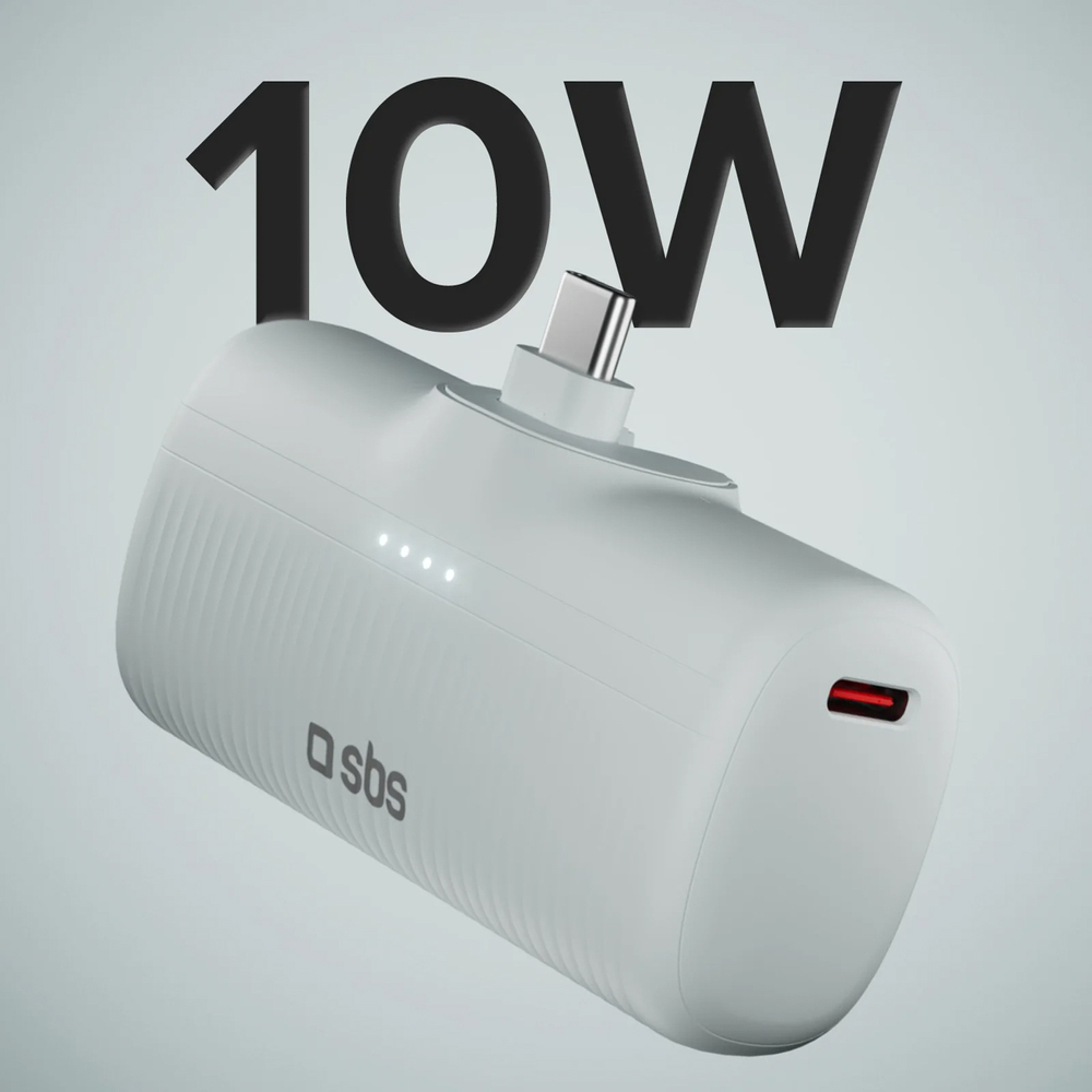 SBS EcoPower 5000 mAh 10W ārējais akumulators ar USB-C spraudni, pelēks