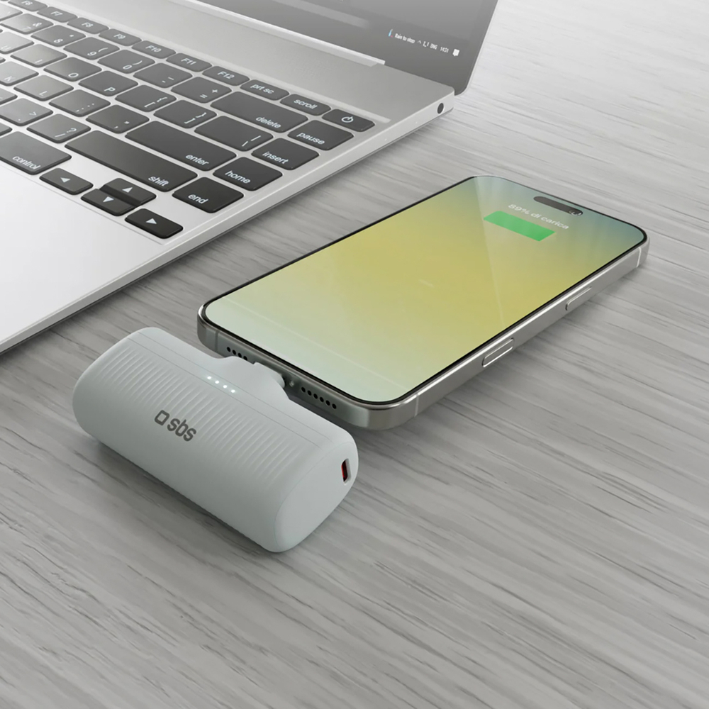 SBS EcoPower 5000 mAh 10W ārējais akumulators ar USB-C spraudni, pelēks