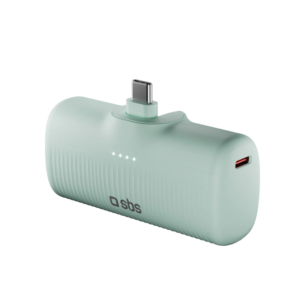 SBS EcoPower 5000 mAh 10W Powerbank with Built-in USB-C, Green