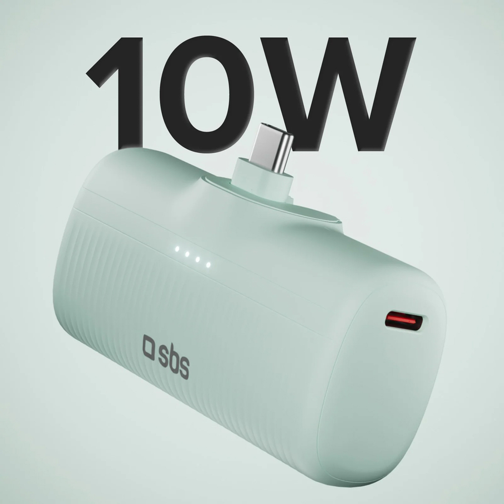 Внешний аккумулятор SBS EcoPower 5000 mAh 10W со встроенным USB-C, зеленый
