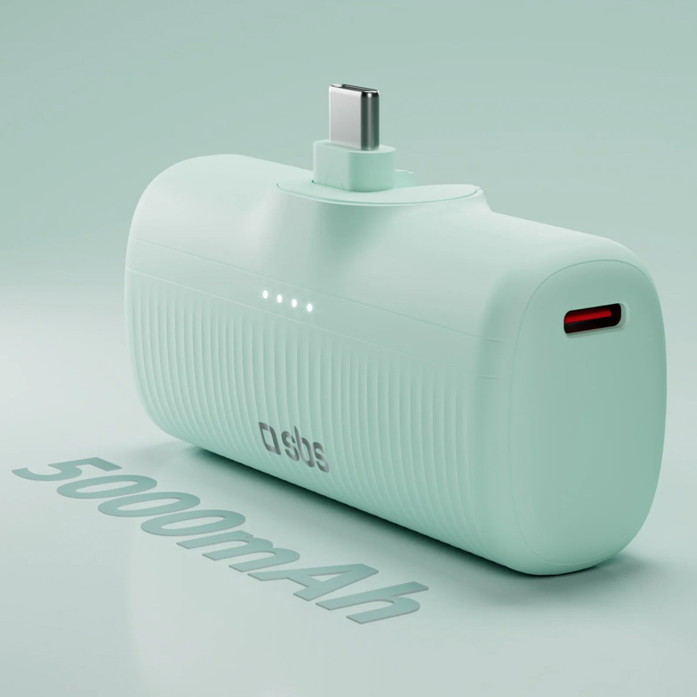Внешний аккумулятор SBS EcoPower 5000 mAh 10W со встроенным USB-C, зеленый