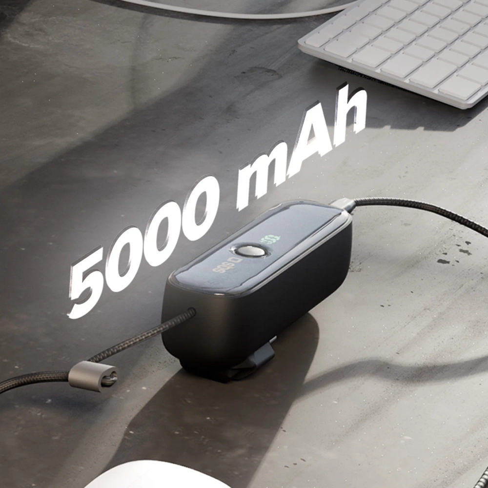 SBS Hybrid 5000mAh Power Bank with PD 20W and Built-in Cable, Black
