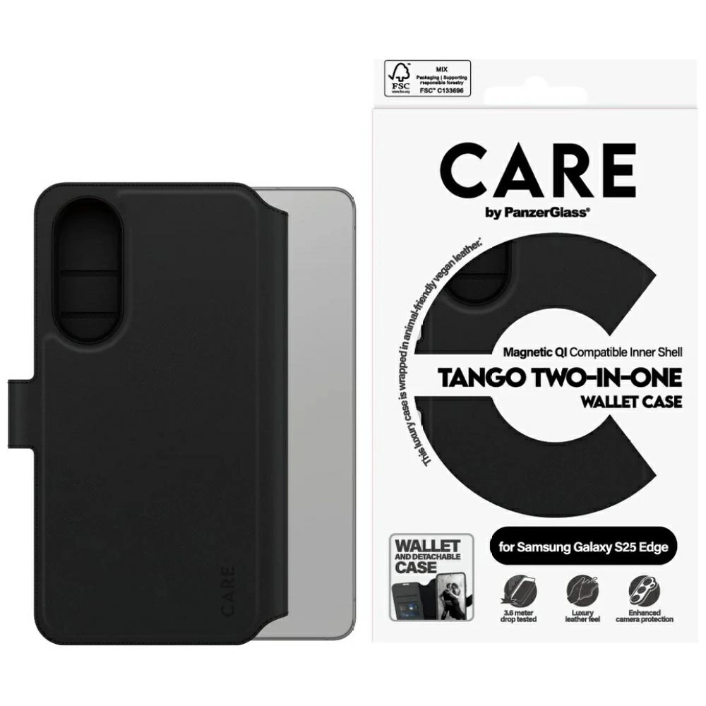 CARE by PanzerGlass Feature Tango 2в1 кошелек Qi чехол для Samsung Galaxy S25 Edge - черный