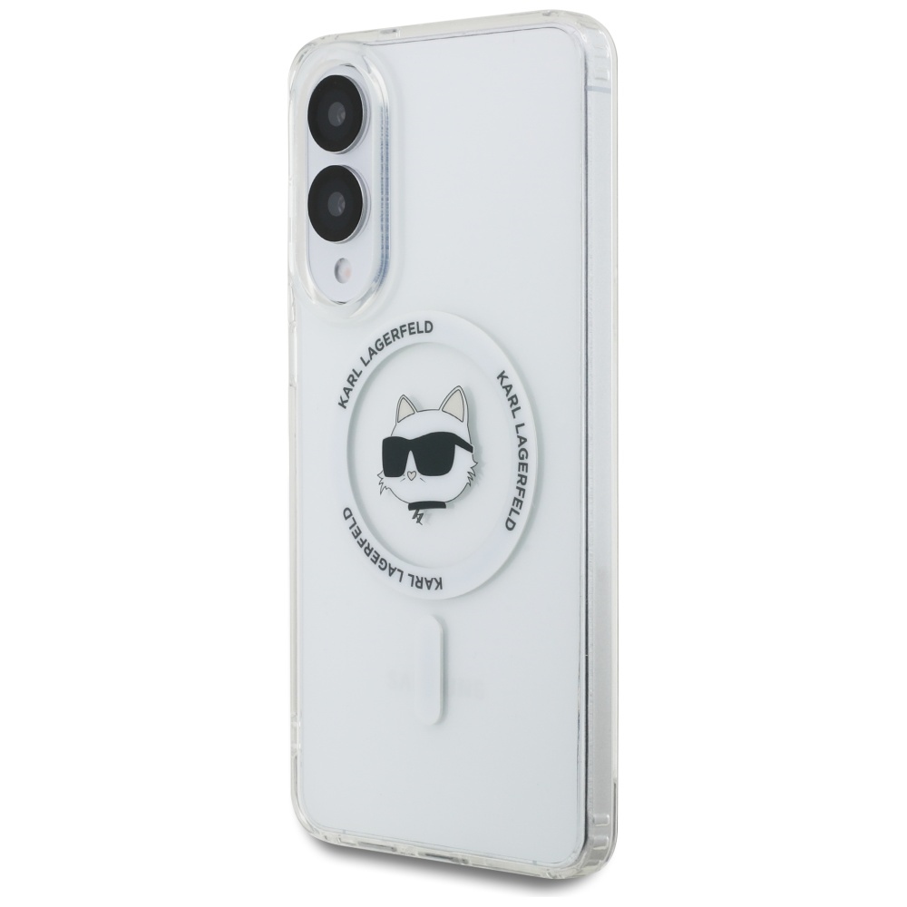 Karl Lagerfeld Samsung Galaxy S25 Edge Case Metal Choupette Head MagSafe, White