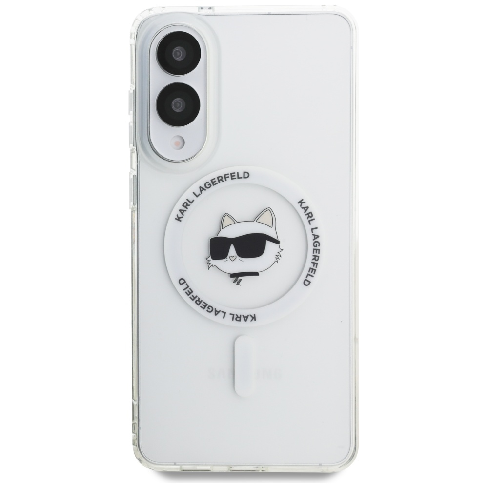 Karl Lagerfeld Samsung Galaxy S25 Edge Case Metal Choupette Head MagSafe, White