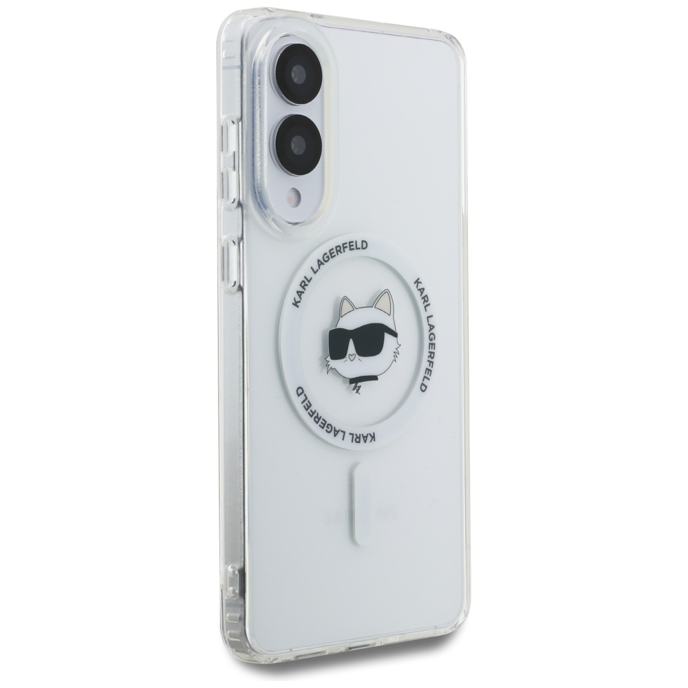 Karl Lagerfeld Samsung Galaxy S25 Edge Case Metal Choupette Head MagSafe, White