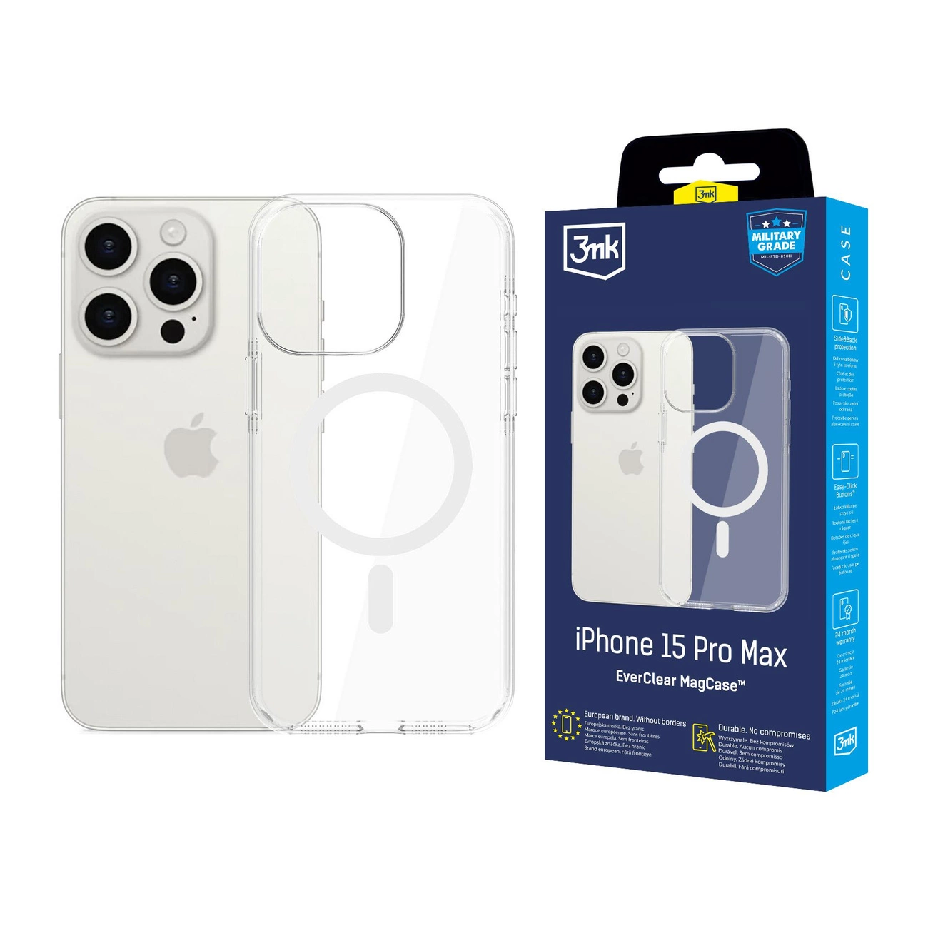 3mk EverClear MagCase Apple iPhone 15 Pro Max telefonam – Caurspīdīgs | Magphone Case Cover - Transparent