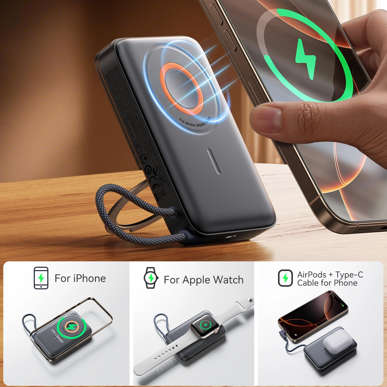 Joyroom JR-PBM02 Power Bank 10000mAh 22.5W 3-in-1 MagSafe with Cable, Black