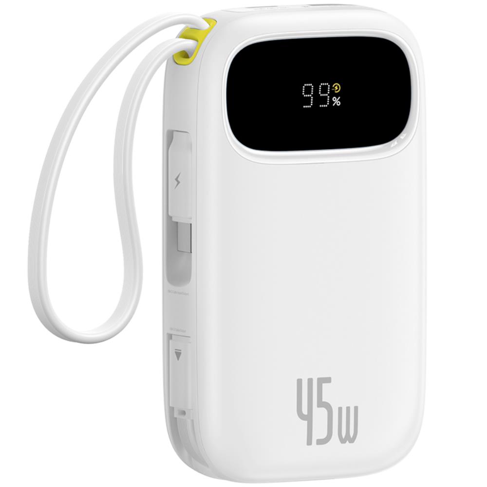 Baseus EnerFill FC31 20000mAh 45W Powerbank with Digital Display and 2 Built-in Cables (USB-C + Lightning) - White