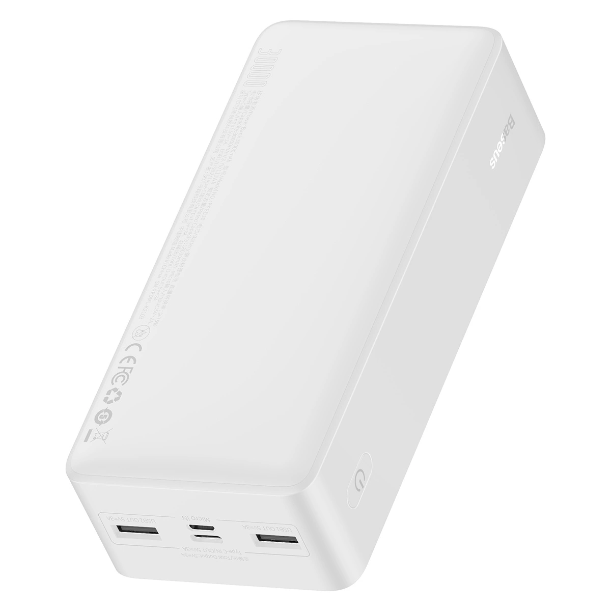 Baseus Bipow power bank with display 30000mAh 15W white (Overseas Edition) + USB-A - Micro USB cable 0.25m white...