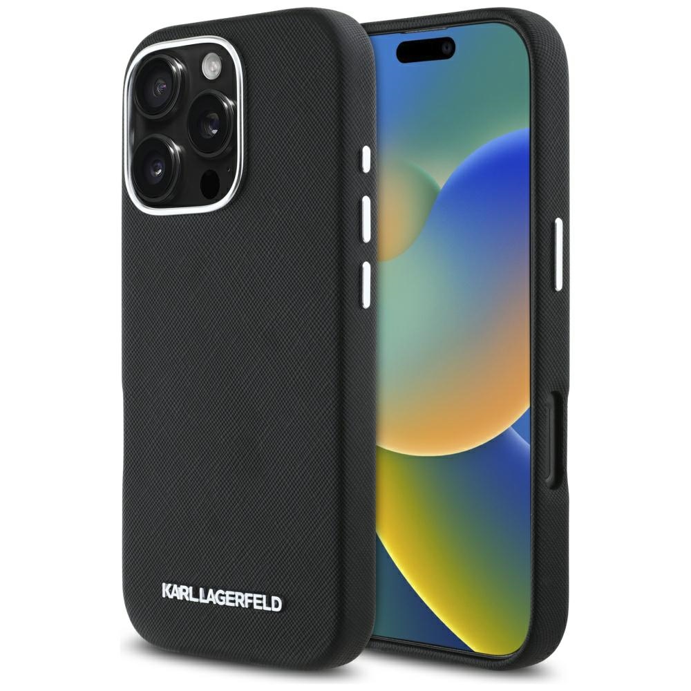 Karl Lagerfeld iPhone 16 Pro Max vāciņš Saffiano Metal Logo MagSafe, melns