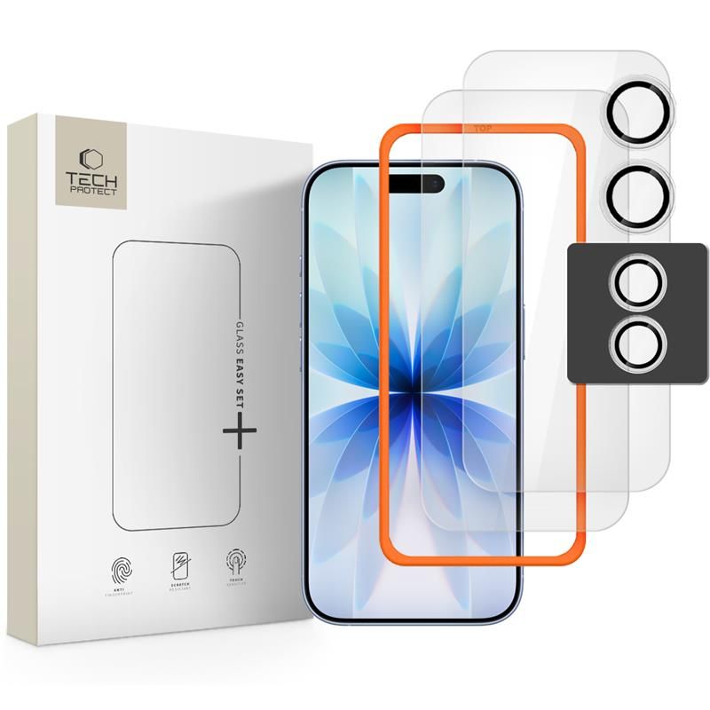 Tech-Protect iPhone 17 aizsargstiklu komplekts Easy Set+ (3 gab.), caurspīdīgs