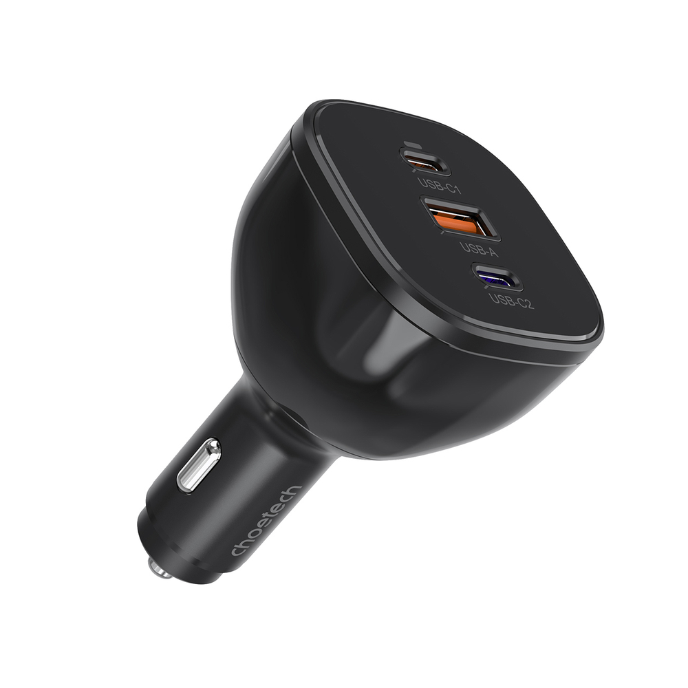 Choetech TC0024 automašīnas lādētājs 160W, 2x USB-C PD 3.1, 1x USB-A - melns | Phone Car Charger