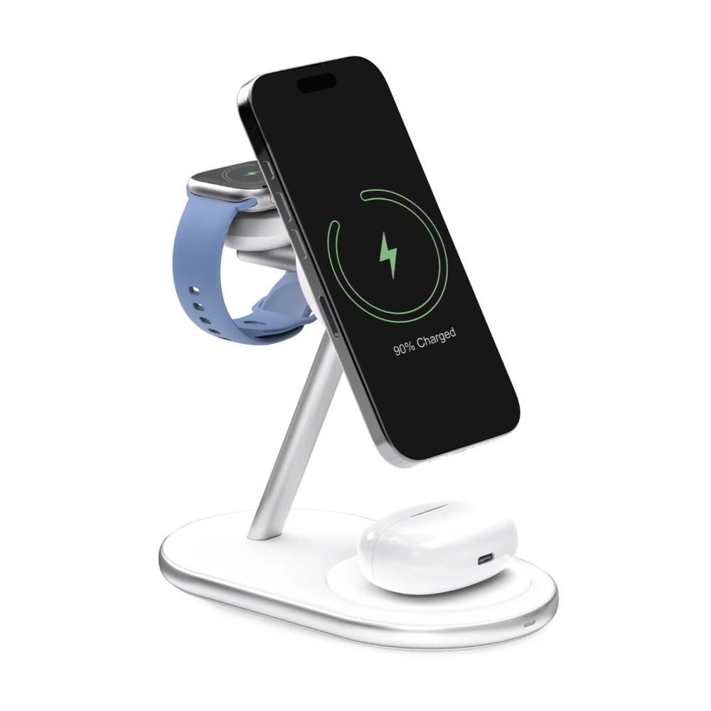 Puro Mag Station Qi2 3-in-1 Wireless Charger MagSafe Compatible, White